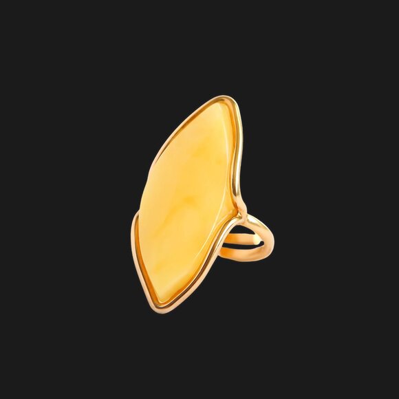 Baltic Butterscotch Amber 14k Gold Plated Adjustable Ring Handmade - Picture 3 of 6